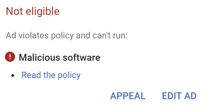 Ads Disapproved for Malicious Software - How To Fix